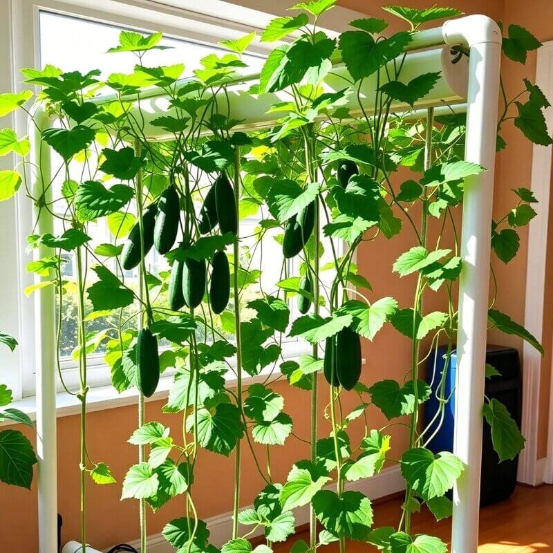 vertical hydroponic cucumbers indoor trellis system space saving high yield crops for beginner hydroponic expansion