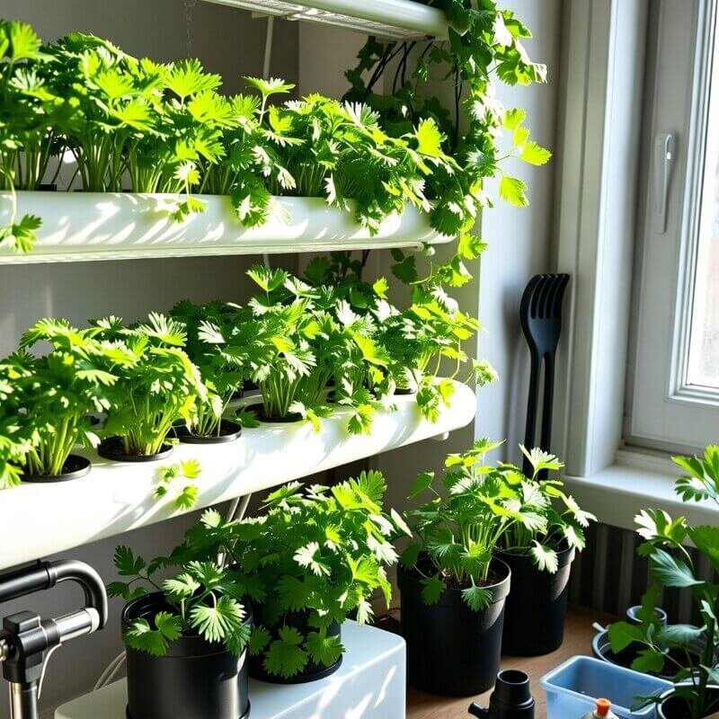 vertical hydroponic parsley indoor herb garden space saving system for beginner hydroponic growers
