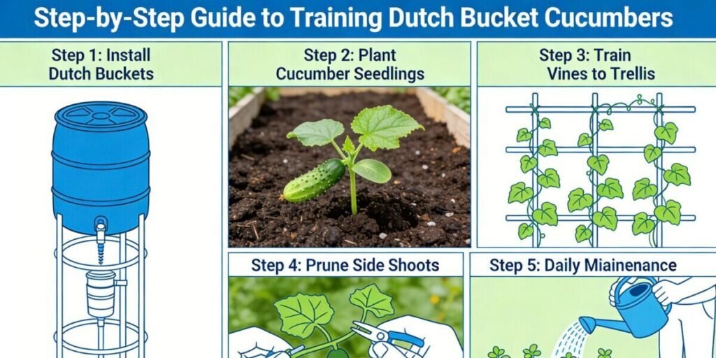 Cucumber seedlings growing in Dutch Bucket hydroponic system
