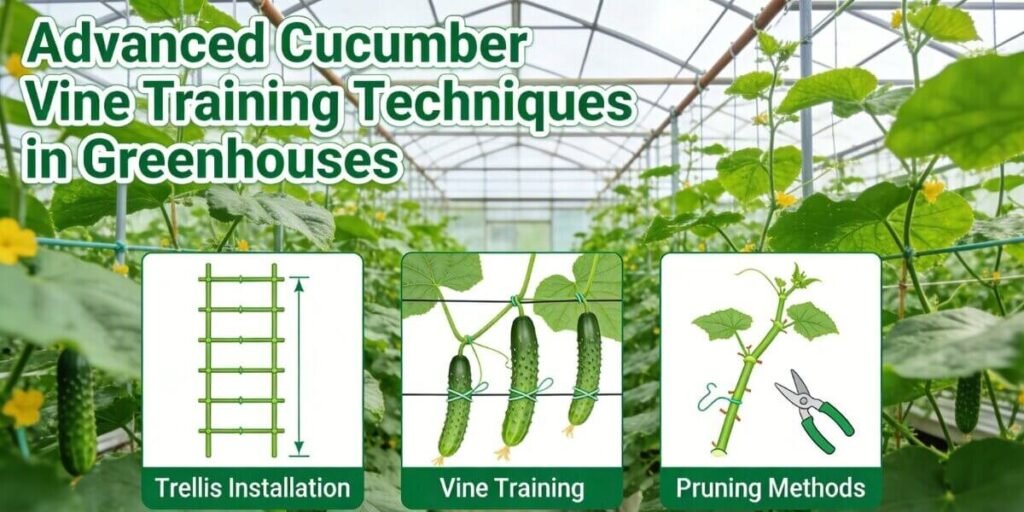 Advanced cucumber vine training techniques in greenhouse hydroponics
