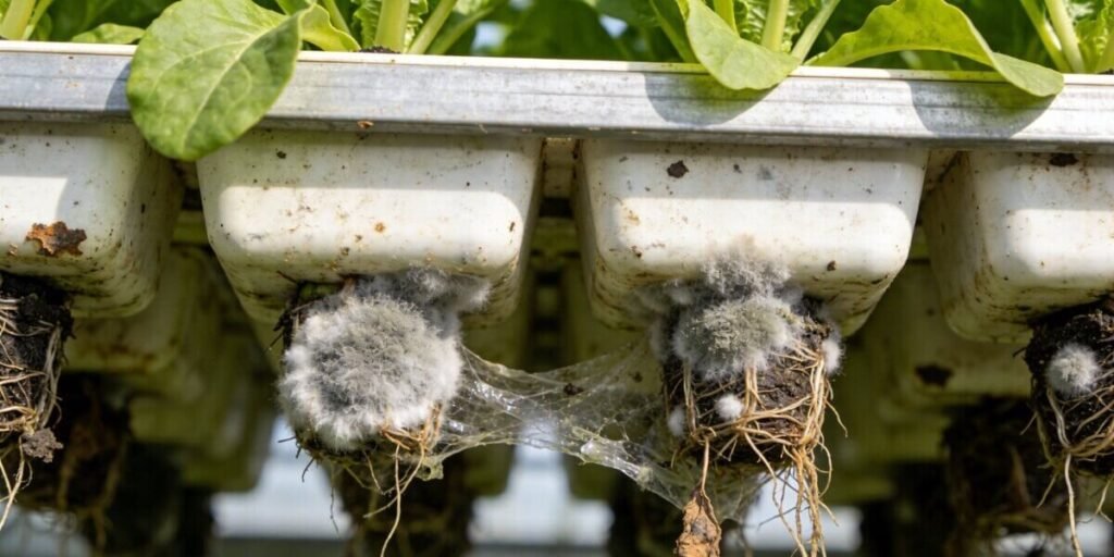 Poor tray sanitation causing mold in hydroponic fodder growing