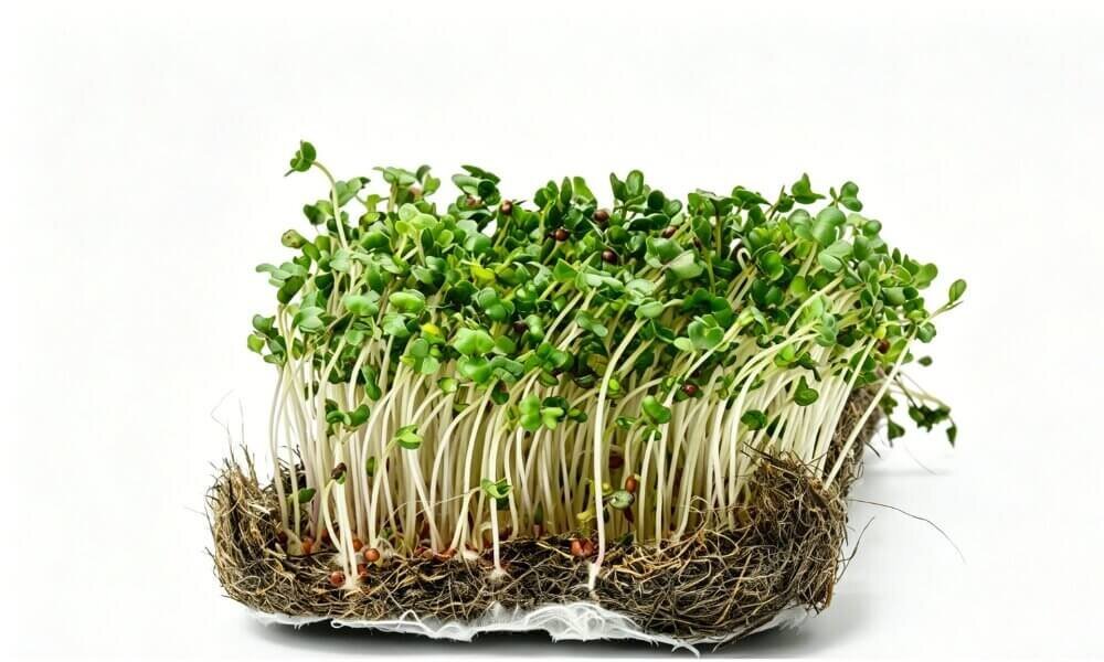 Broccoli microgreens dense growth nutrient rich harvest ready.