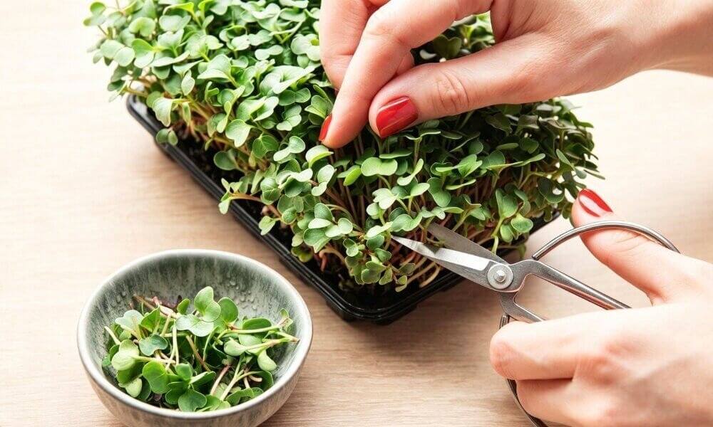 Hydroponic microgreens fresh healthy indoor close up.