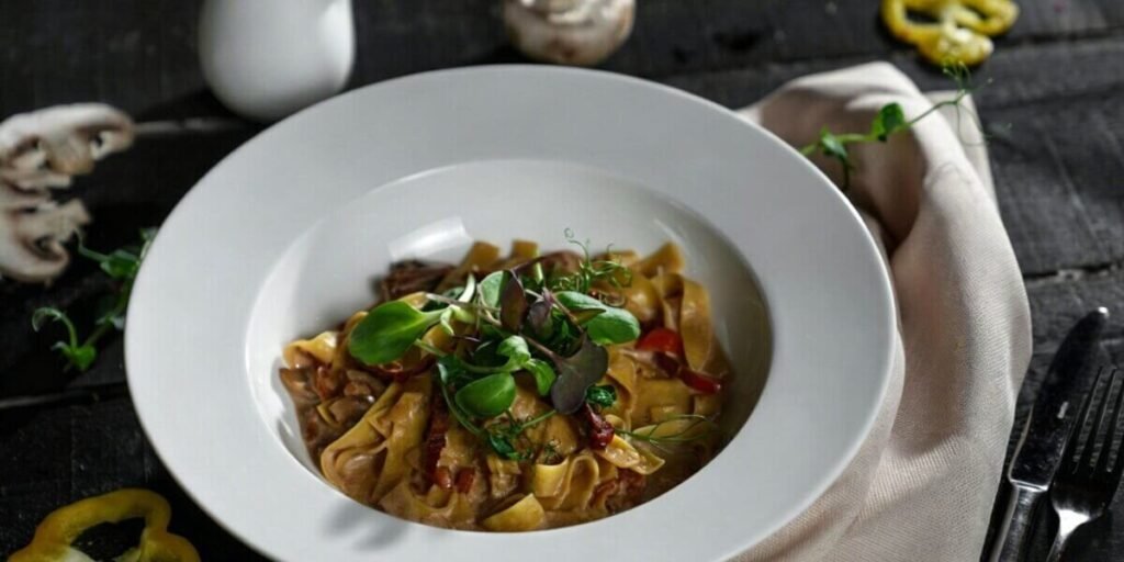 fresh microgreens pasta garnish healthy food.