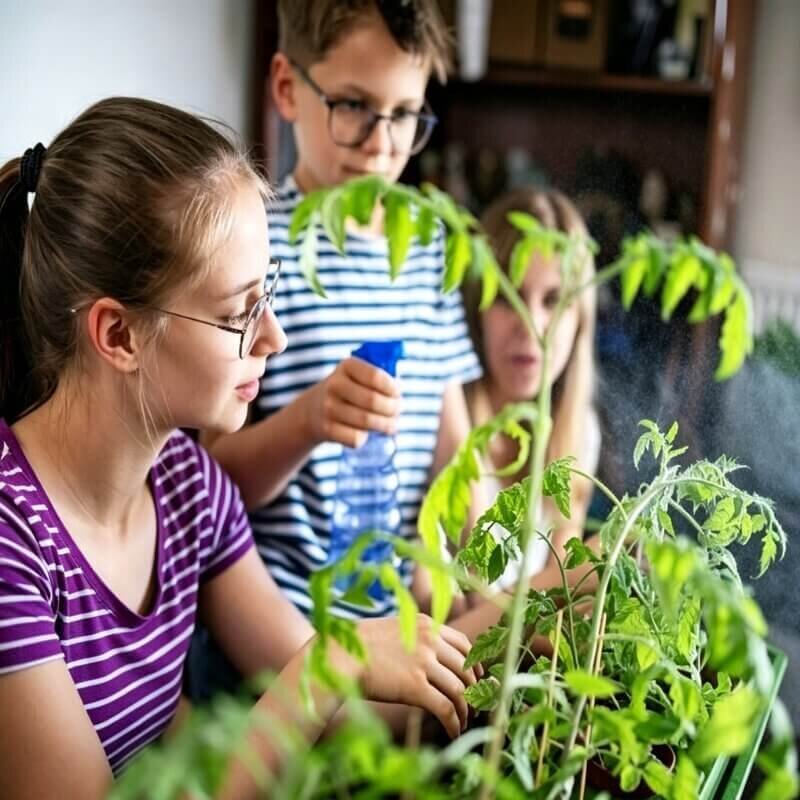 Students hands-on pruning hydroponic plants in classroom learning activity