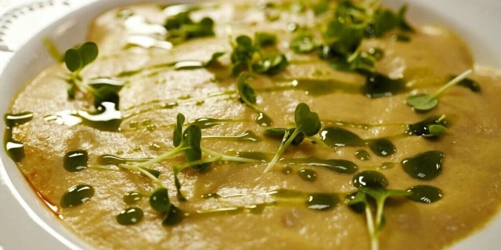 microgreens creamy soup healthy garnish.