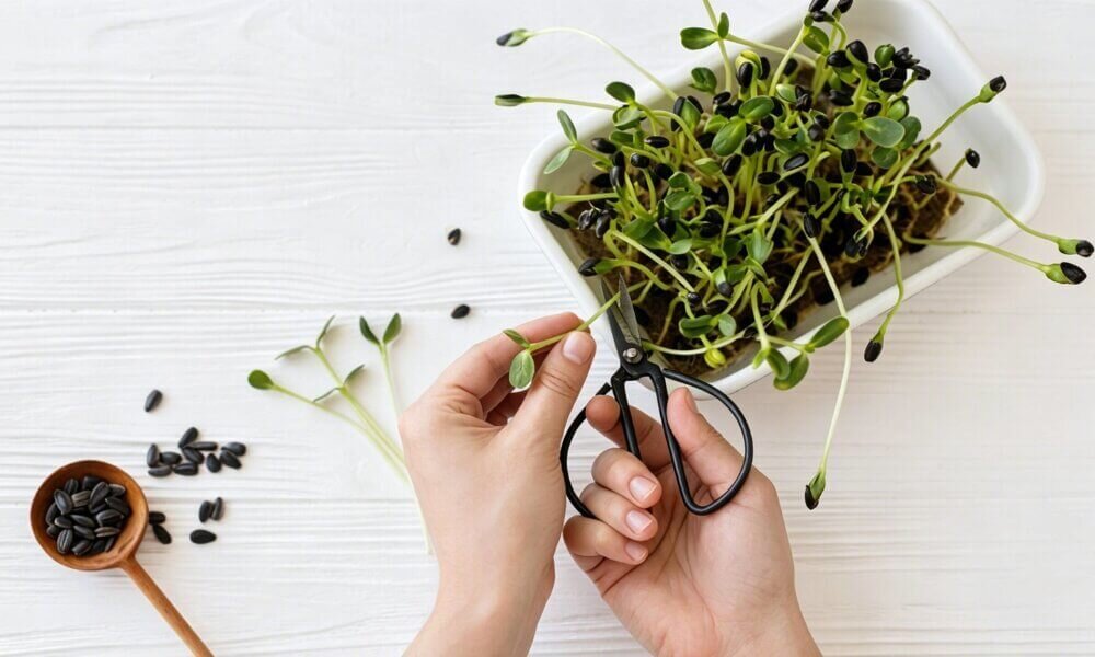 Microgreens harvest timing ideal growth indoor farming.