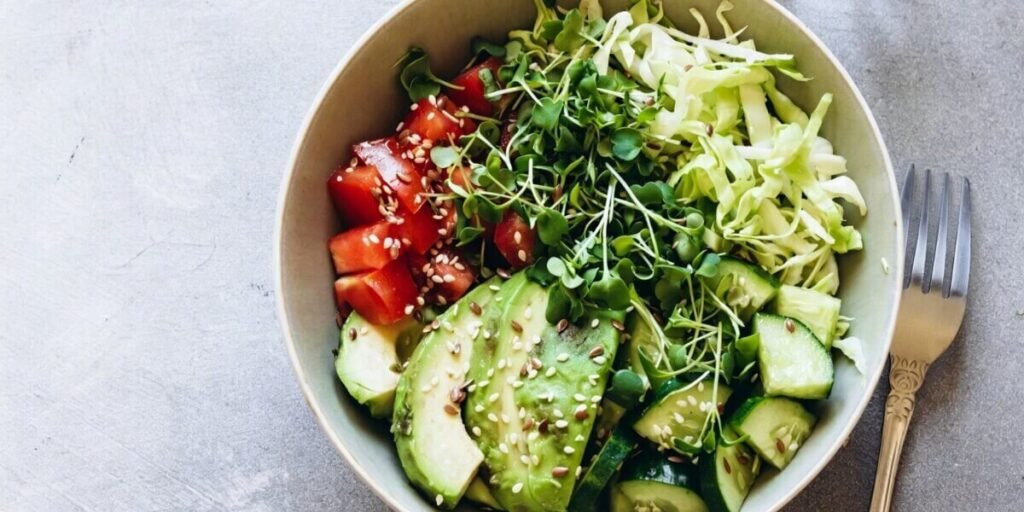 microgreens avocado cucumber salad lunch.