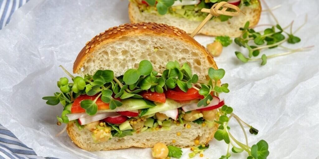 radish microgreens sandwich healthy lunch.