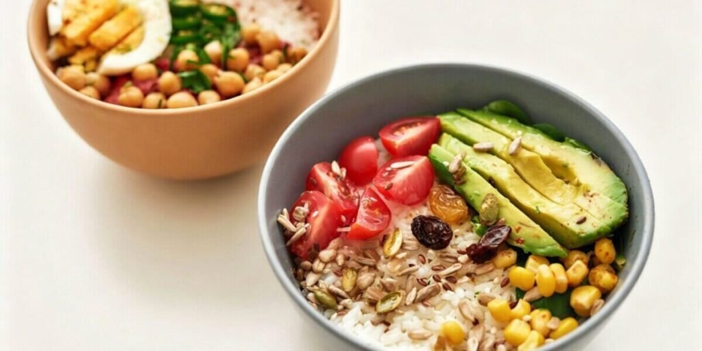 rice bowls grain bowls microgreens healthy meal.