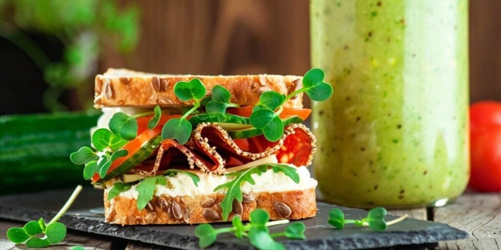  sandwiches wraps healthy lunch with microgreens.
