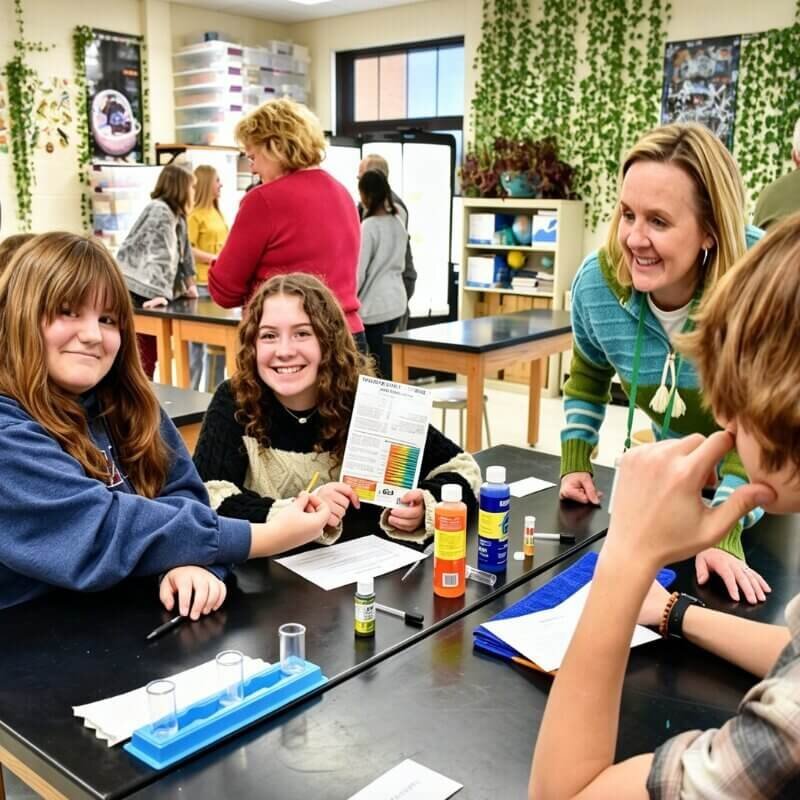 Students group learning hydroponic basics in classroom STEM activity