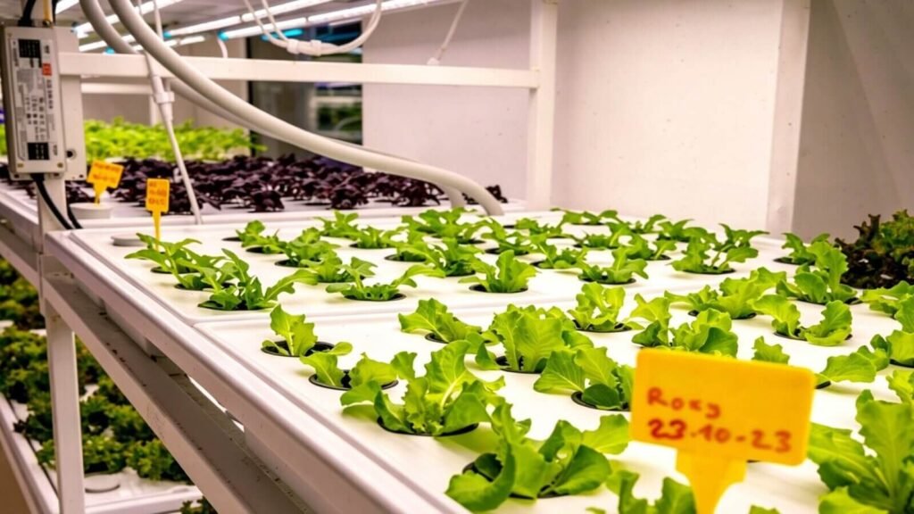 Modern hydroponic greenhouse with a controlled growing system for soilless agriculture.