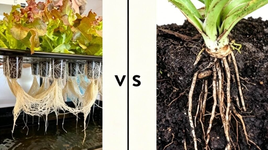 Hydroponic vs soil roots.