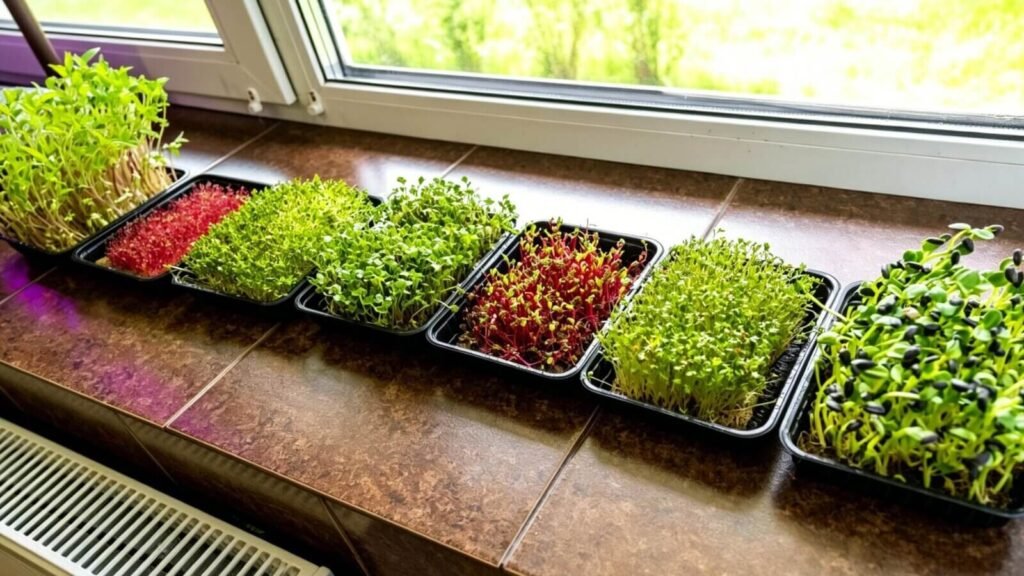 hydroponic kale microgreens tray fresh greens indoor farming.