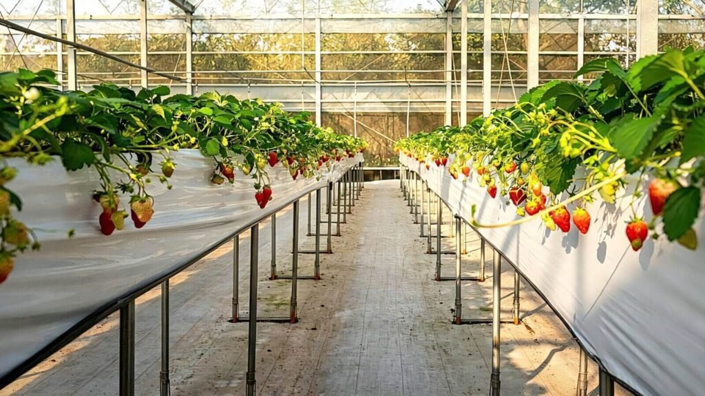 Monterey strawberries grown in a commercial hydroponic production facility.