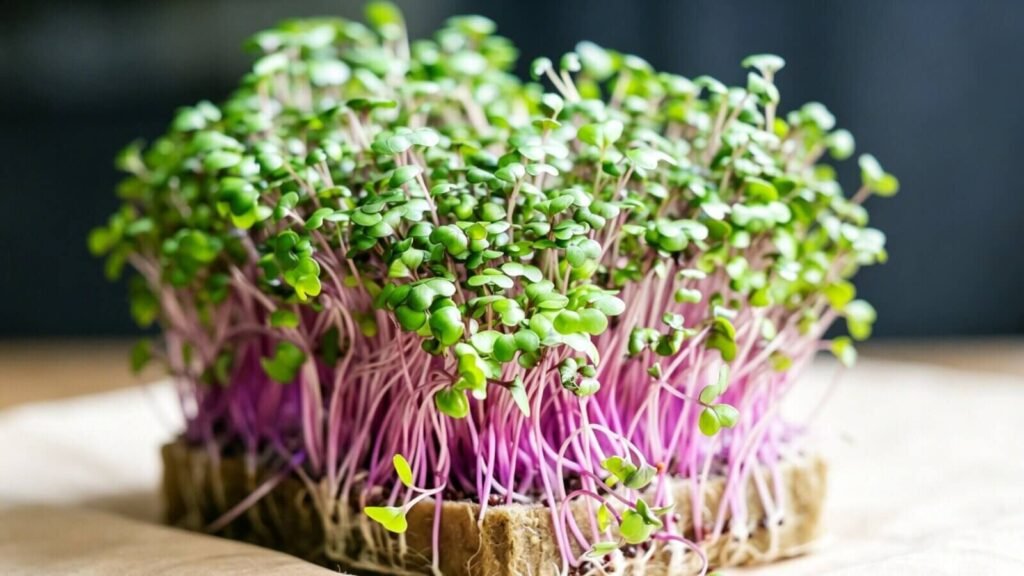 hydroponic red cabbage microgreens tray vitamin C superfood.