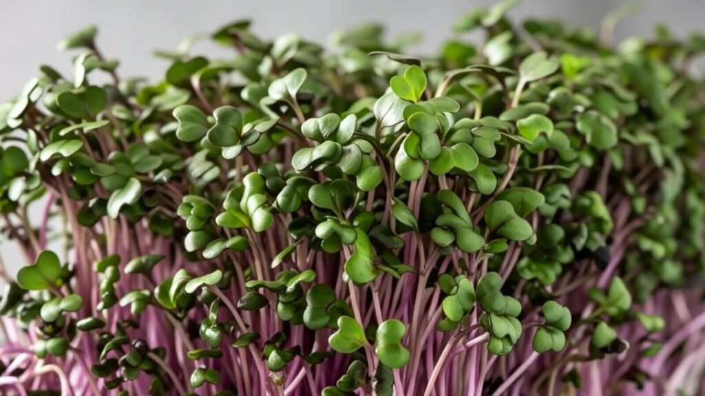 red cabbage microgreens macro anthocyanins antioxidant close-up.