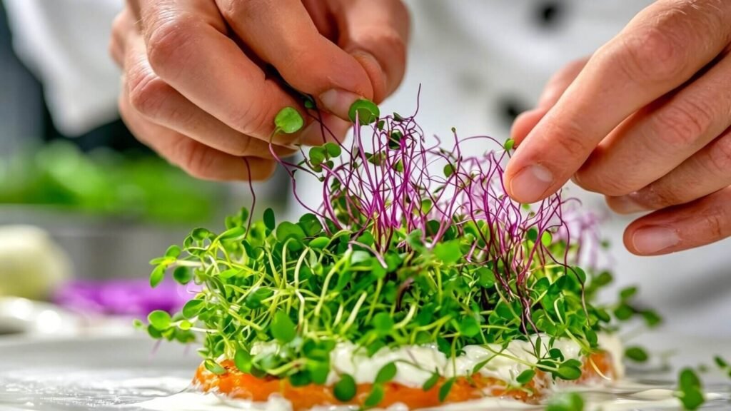 Assorted colorful microgreens mix used in salads and healthy meals.